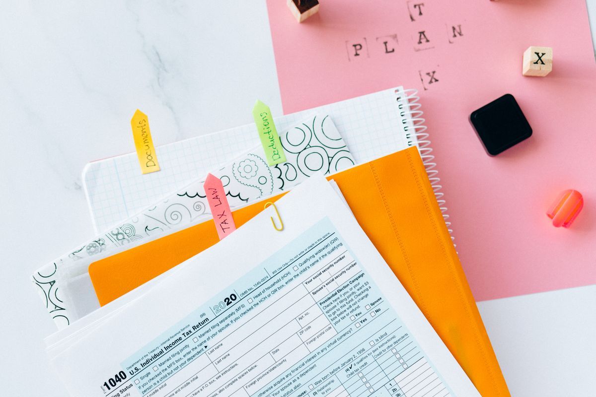 tax documents and calculator